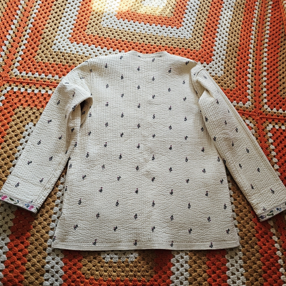 Vintage Reversible Quilted Floral Cream Off-White Light Asian Tang Style Jacket - Picture 14 of 16